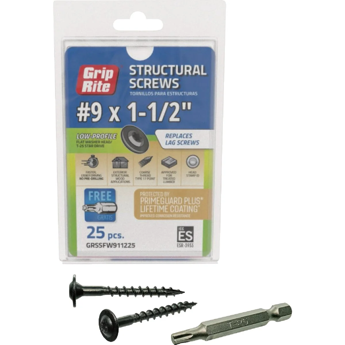 Reliable Grip-Rite PrimeGuard Plus 9 x 1.5 In. Flat Washer Head Structure Screw 25-Count Modern