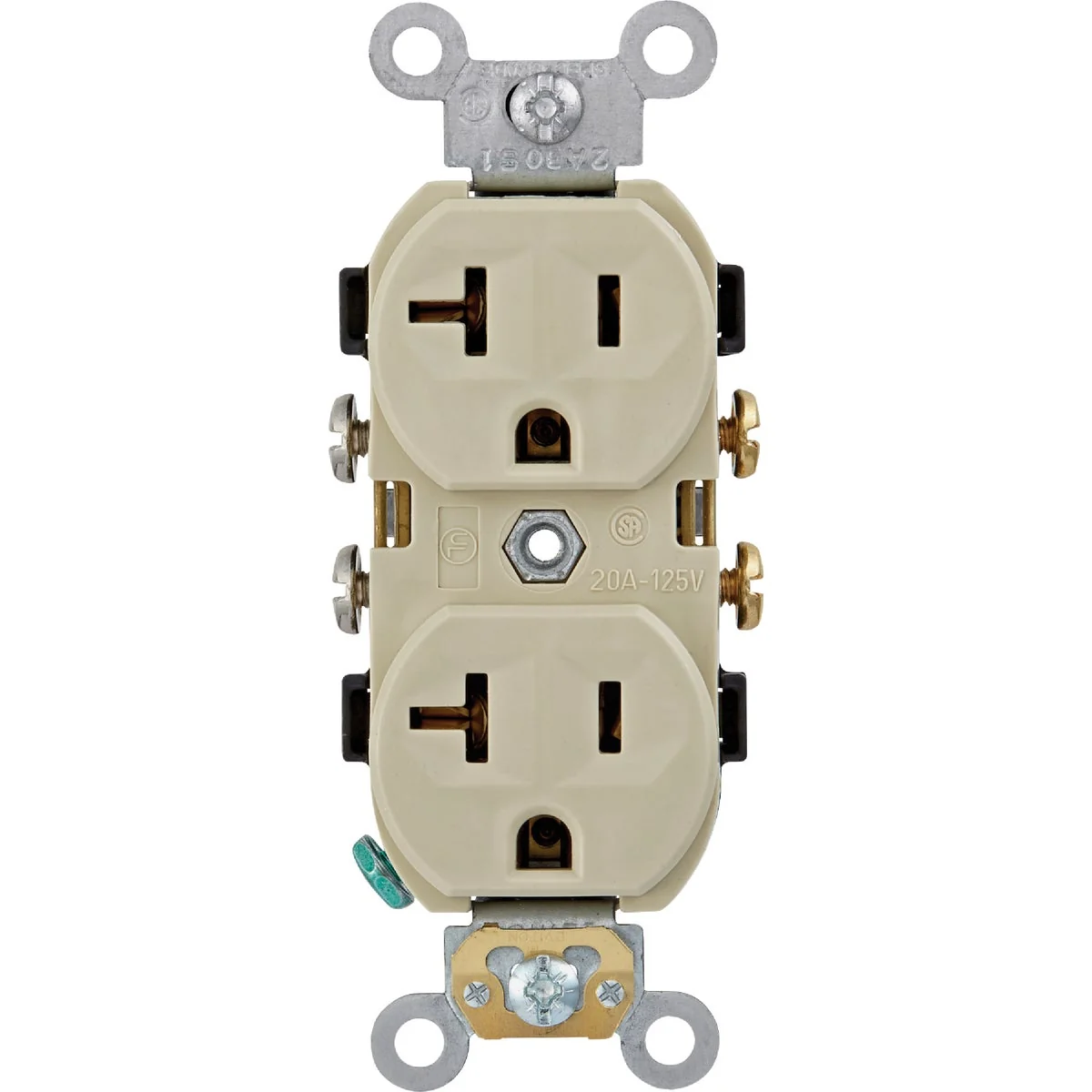 Solid Leviton 20A Ivory Commercial Grade 5-20R Combination Side Back Wire Duplex Outlet Prestigious