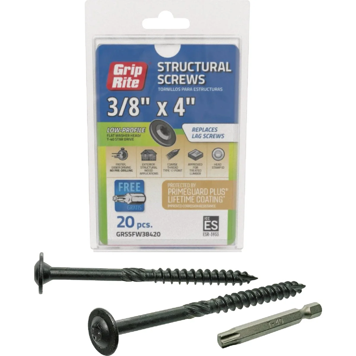 Reliable Grip-Rite PrimeGuard Plus 3 8 In. x 4 In. Flat Washer Head Structure Screw 20-Count Easy-to-Use