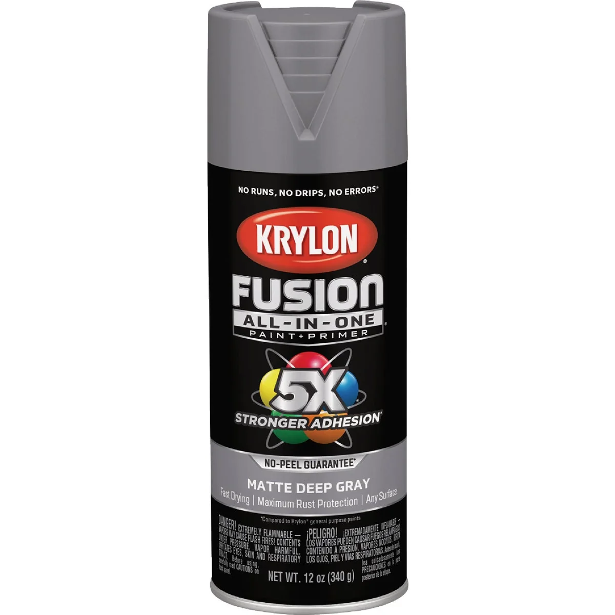 Original Krylon Fusion All-In-One 12 Oz. Matte Spray Paint Deep Gray Environmentally Friendly