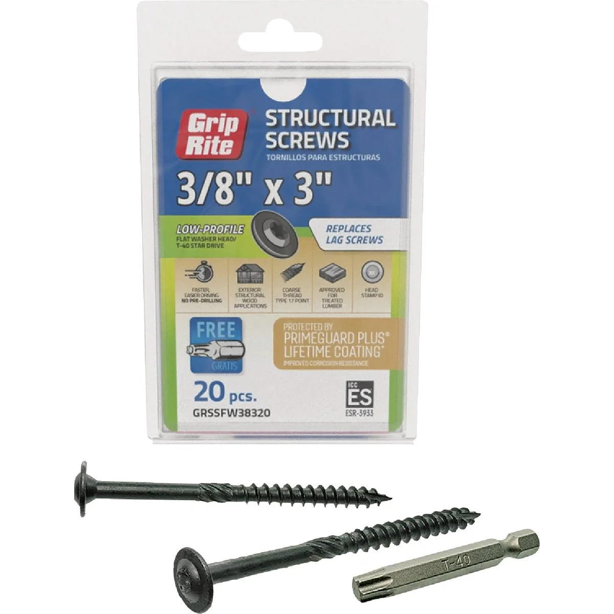 Responsible Grip-Rite PrimeGuard Plus 3 8 In. x 3 In. Flat Washer Head Structure Screw 20-Count Professional