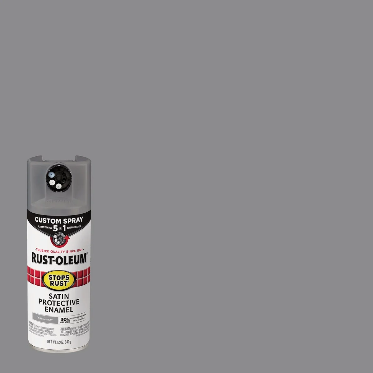 Official Rust-Oleum Stops Rust 12 Oz. Custom Spray 5 in 1 Satin Spray Paint Coastal Gray Genuine