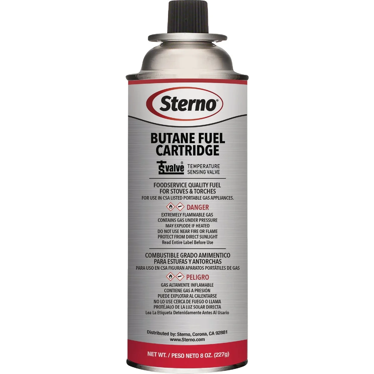 High-Quality Sterno 8 Oz. Butane Fuel Cartridge with TSV Safety Valve Breathable