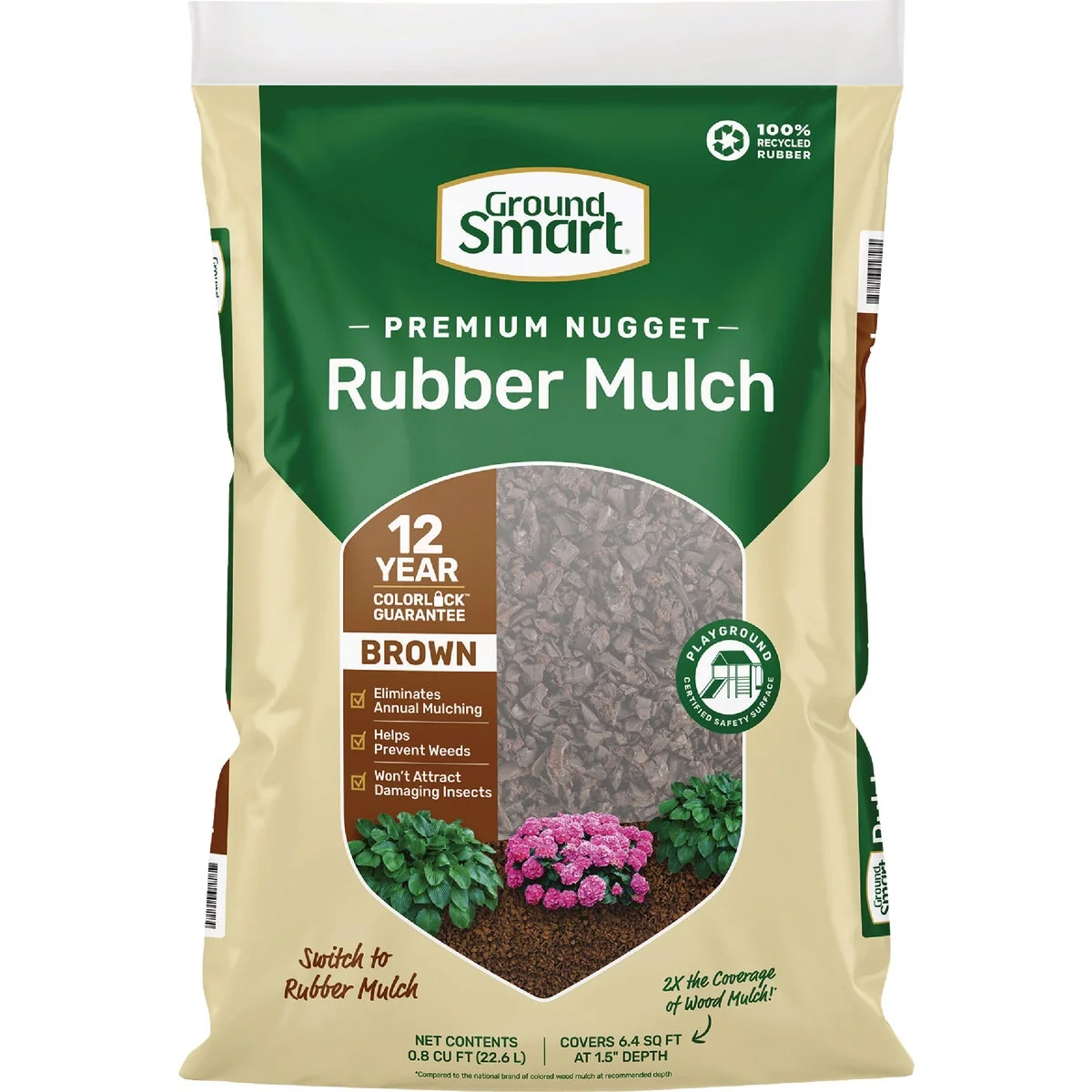 Clean GroundSmart 0.8 Cu. Ft. Brown Recycled Nugget Rubber Mulch Certified