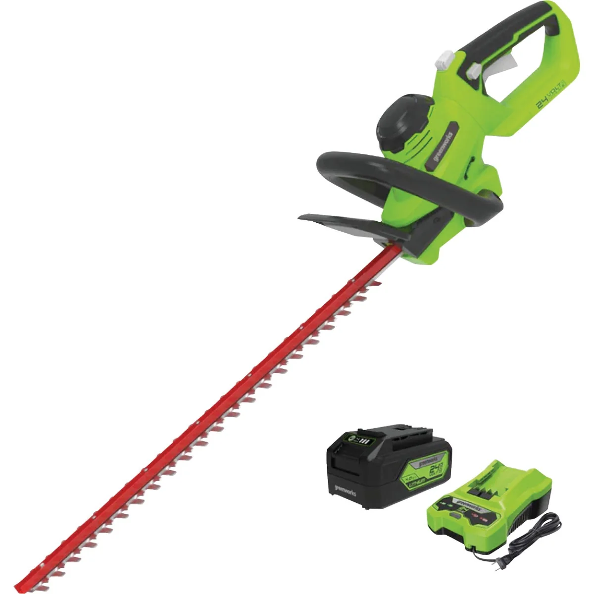 Healthy Greenworks 24V 22 In. Cordless Hedge Trimmer w 4.0 Ah USB Battery Charger Fast