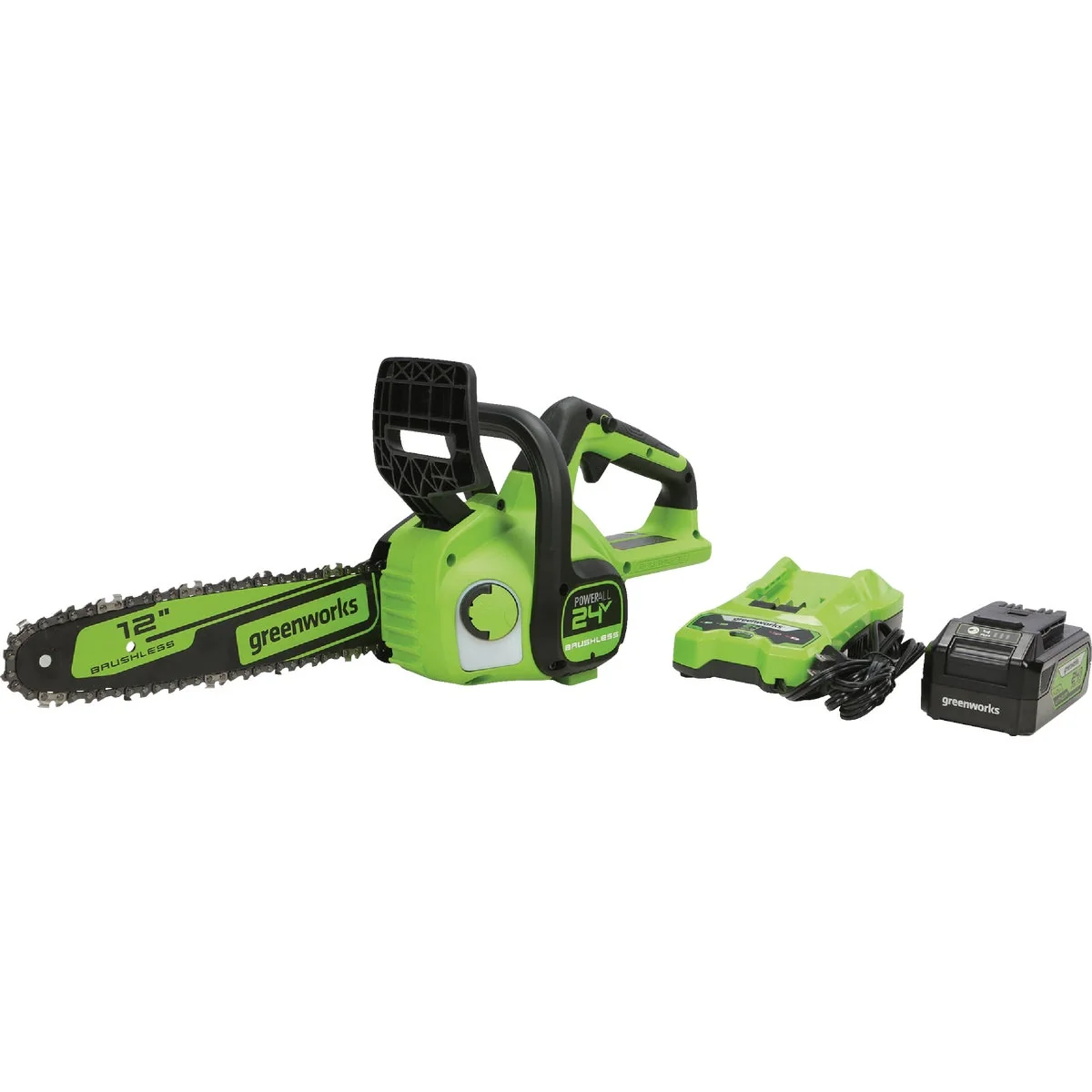 Quality Greenworks 24V 12 In. Cordless Brushless Chainsaw with 4.0 Ah Battery Charger Genuine