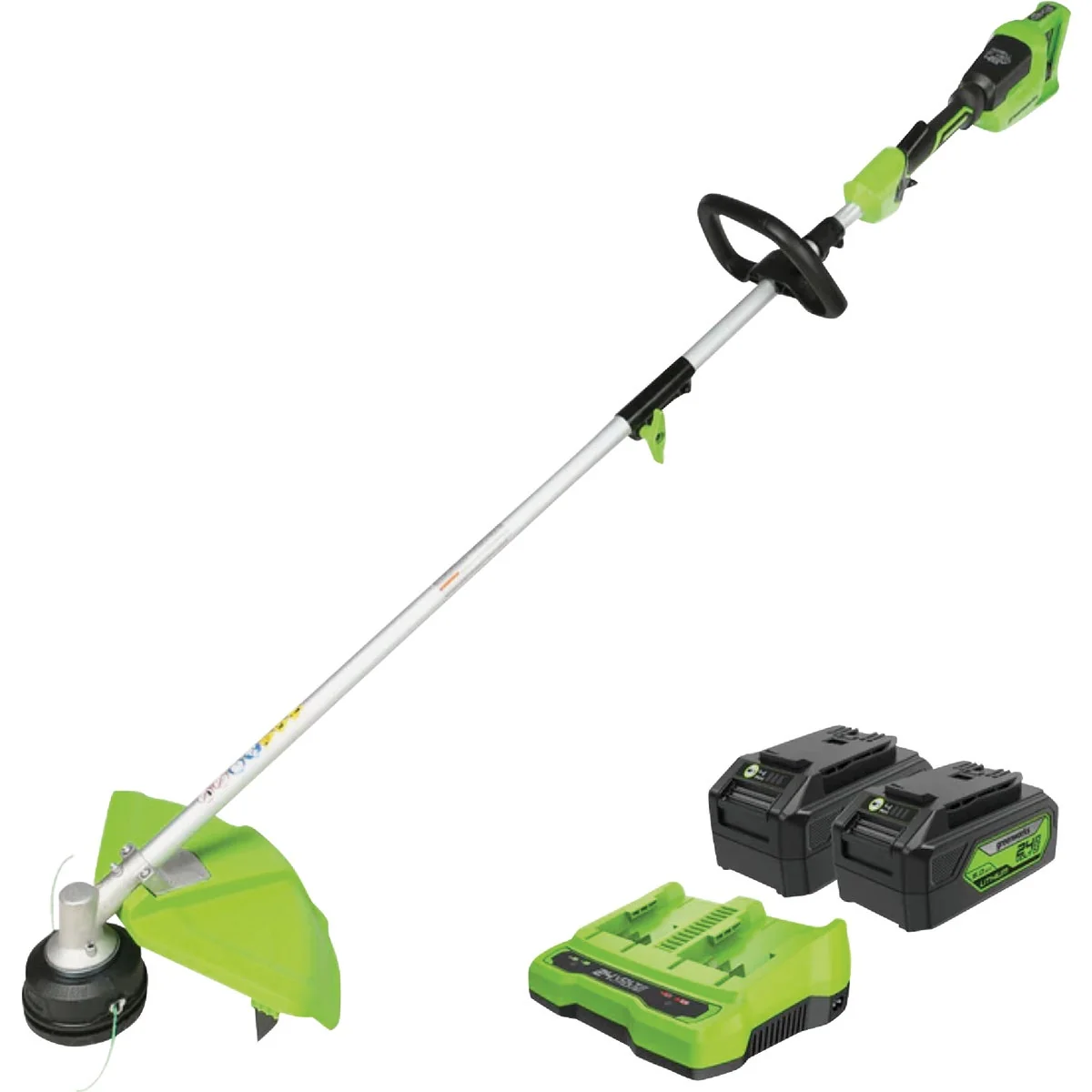 Flexible Greenworks 48V 2x24V 16 In. Brushless Attachment Capable String Trimmer w 2 4.0 Ah Batteries Charger Original