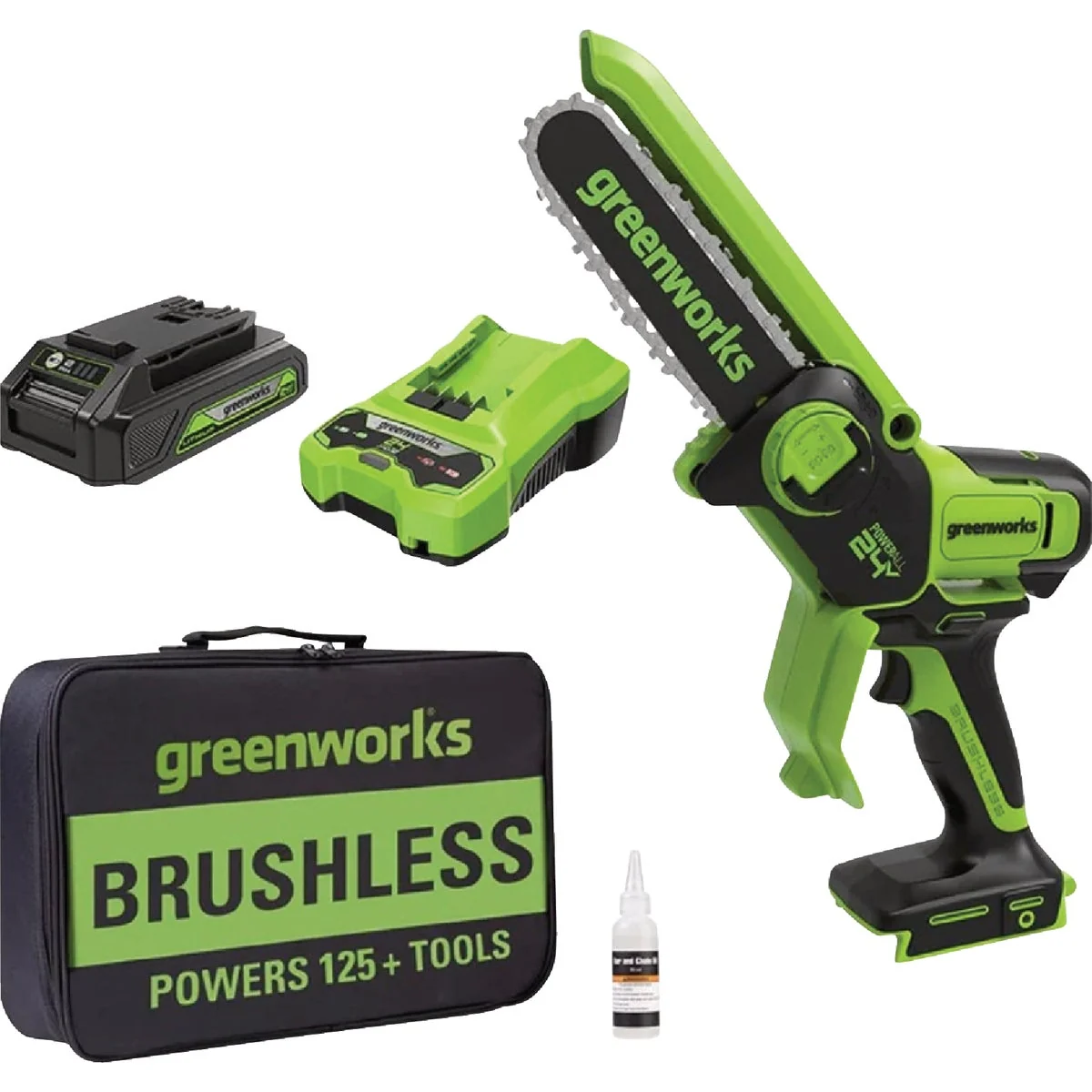 Verified Greenworks 24V 6 In. Cordless Battery Brushless Pruner Saw with 2.0 Ah Battery Charger Healthy