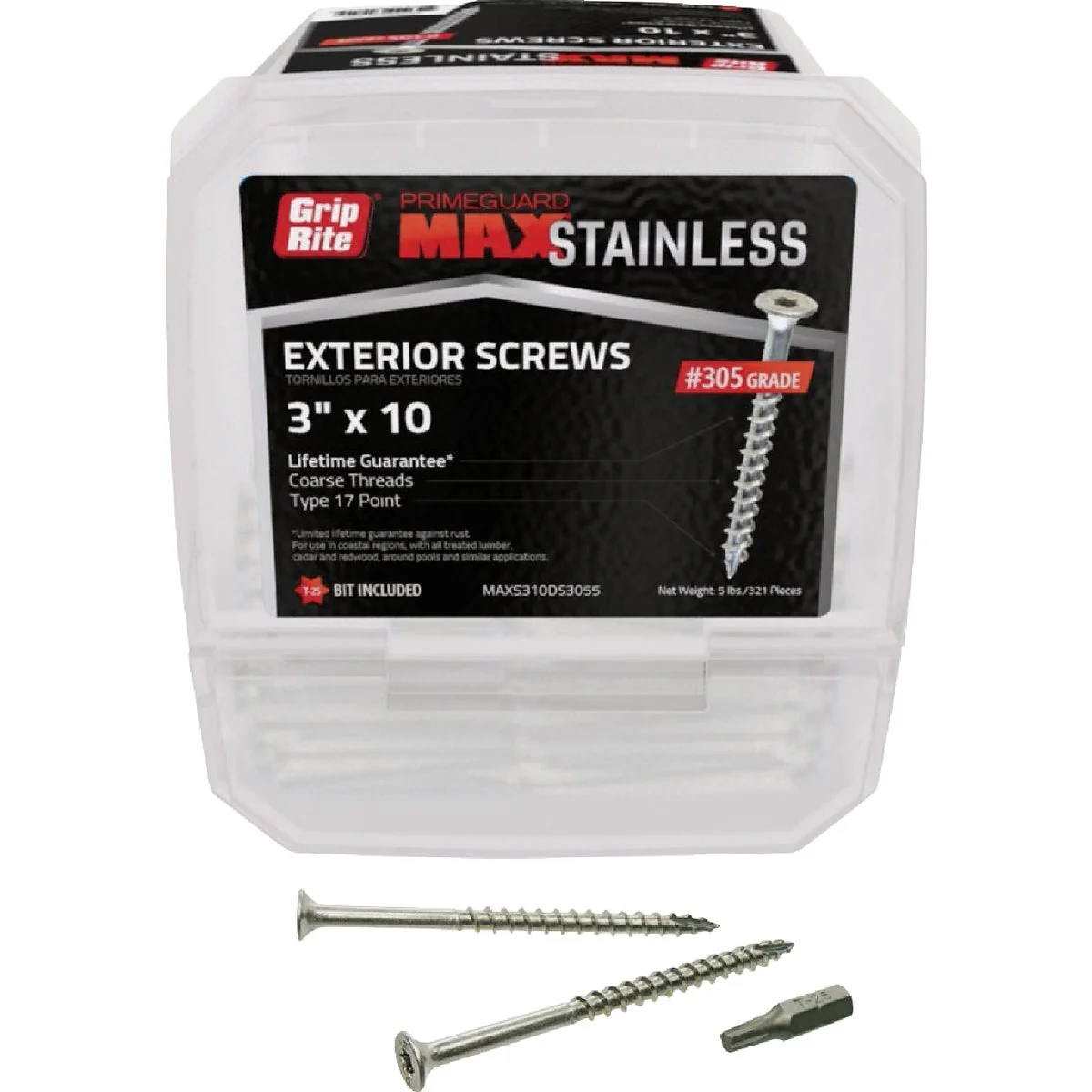 Official Grip-Rite Max 3 In. T17 ST25 305 Stainless Steel Deck Screw 5 Lb. Premium