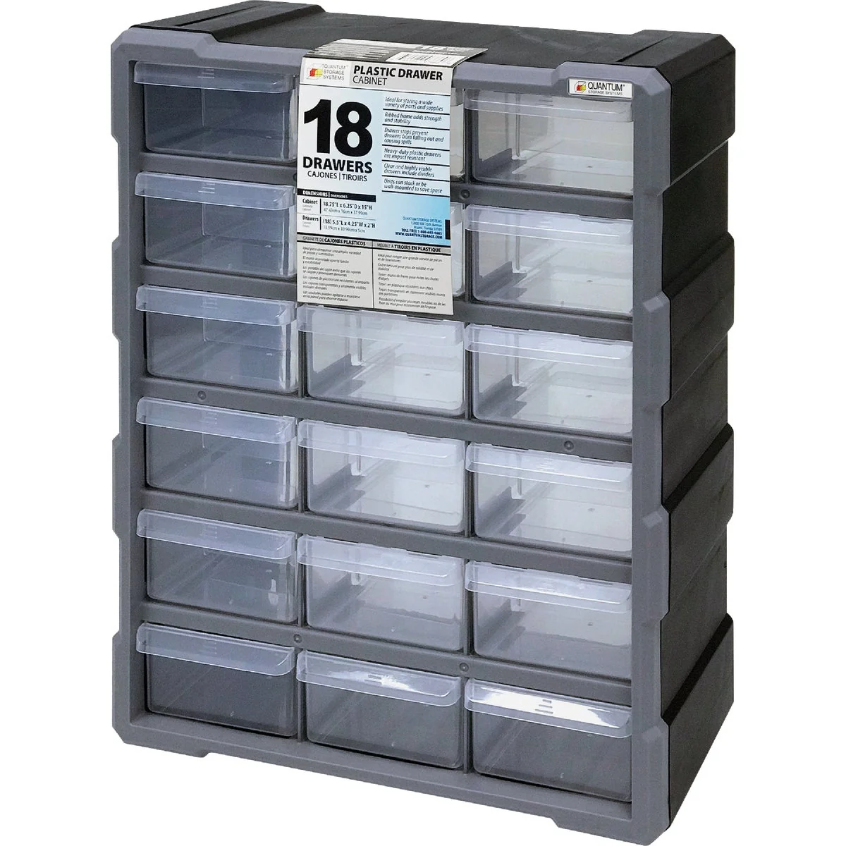 Easy-to-Use Quantum Storage 18-Drawer Clear Plastic Parts Drawer Cabinet Fine