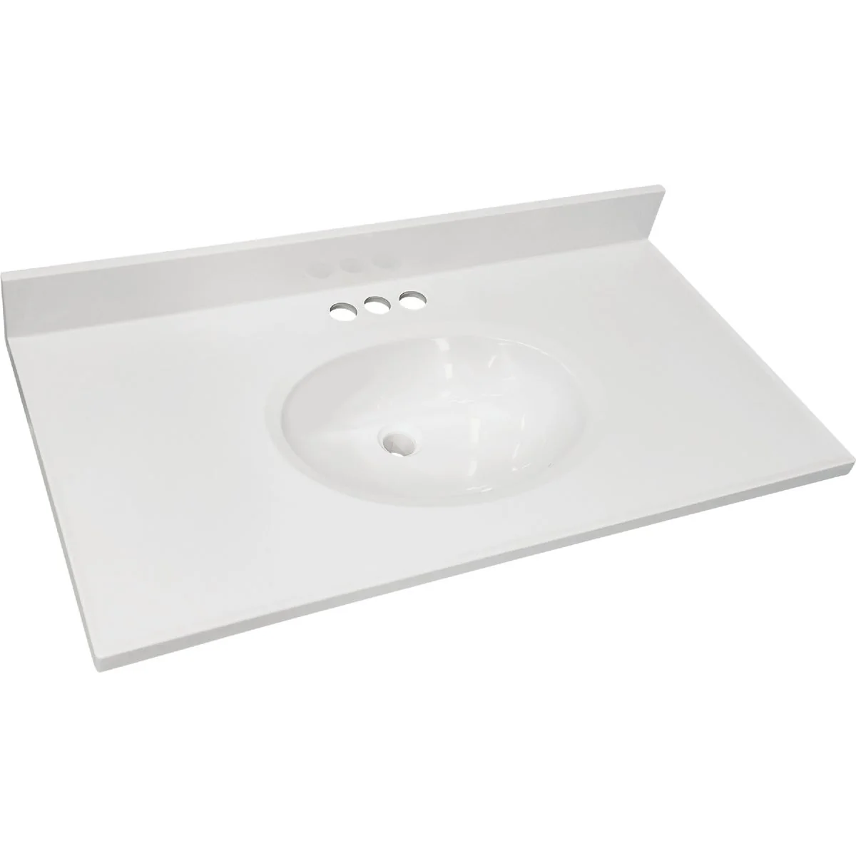 Eco-Friendly CraftMark 37 In. x 22 In. Cultured Marble Solid High Gloss White Vanity Top with Round Bowl Powerful