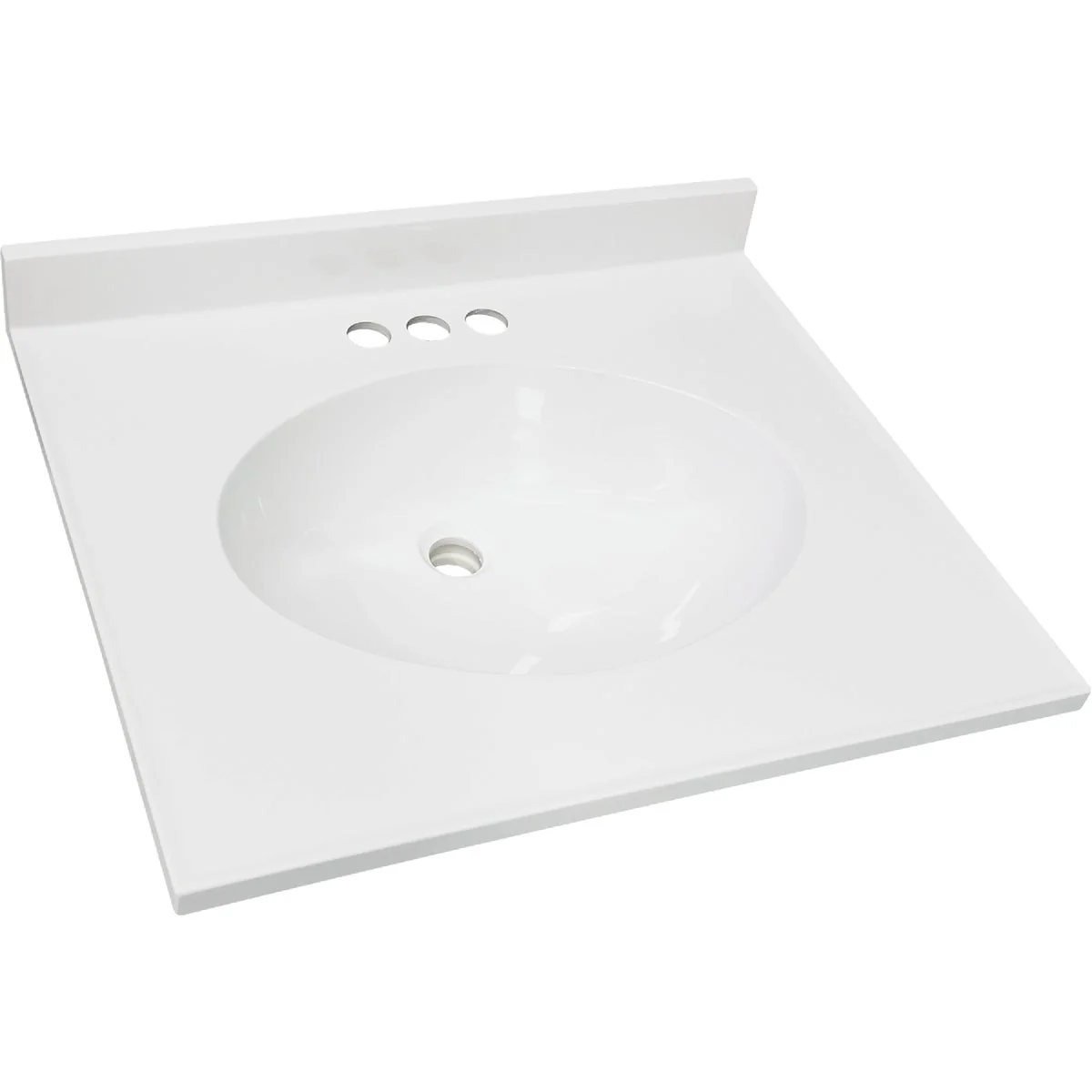 Selected CraftMark 25 In. x 22 In. Cultured Marble Solid High Gloss White Vanity Top with Round Bowl Convenient