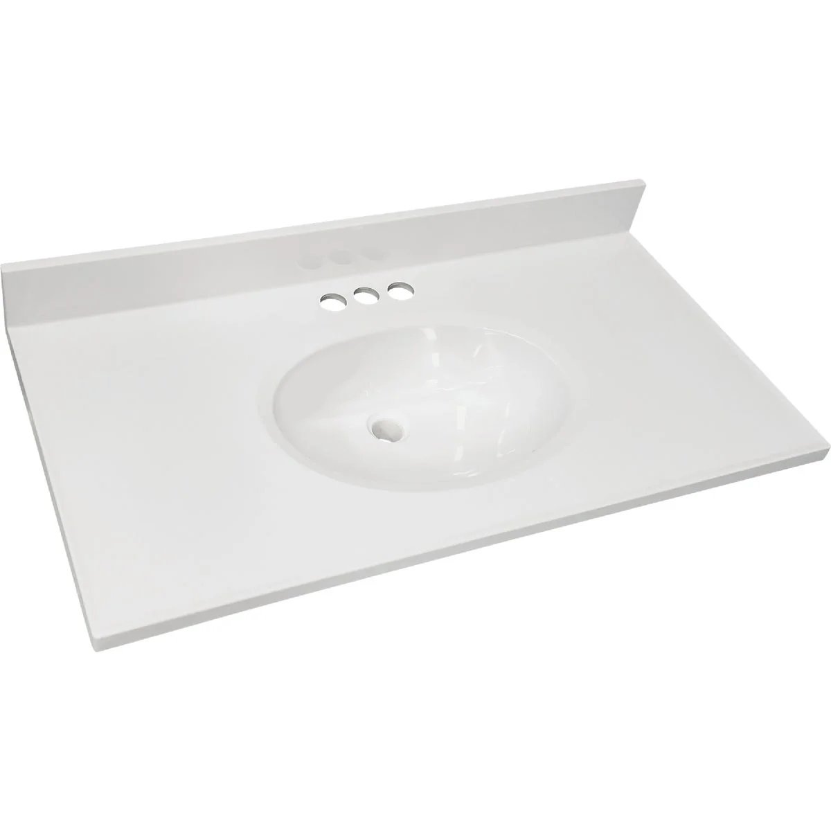 Stylish CraftMark 61 In. x 22 In. Cultured Marble Solid High Gloss White Vanity Top with Round Double Bowl Excellent