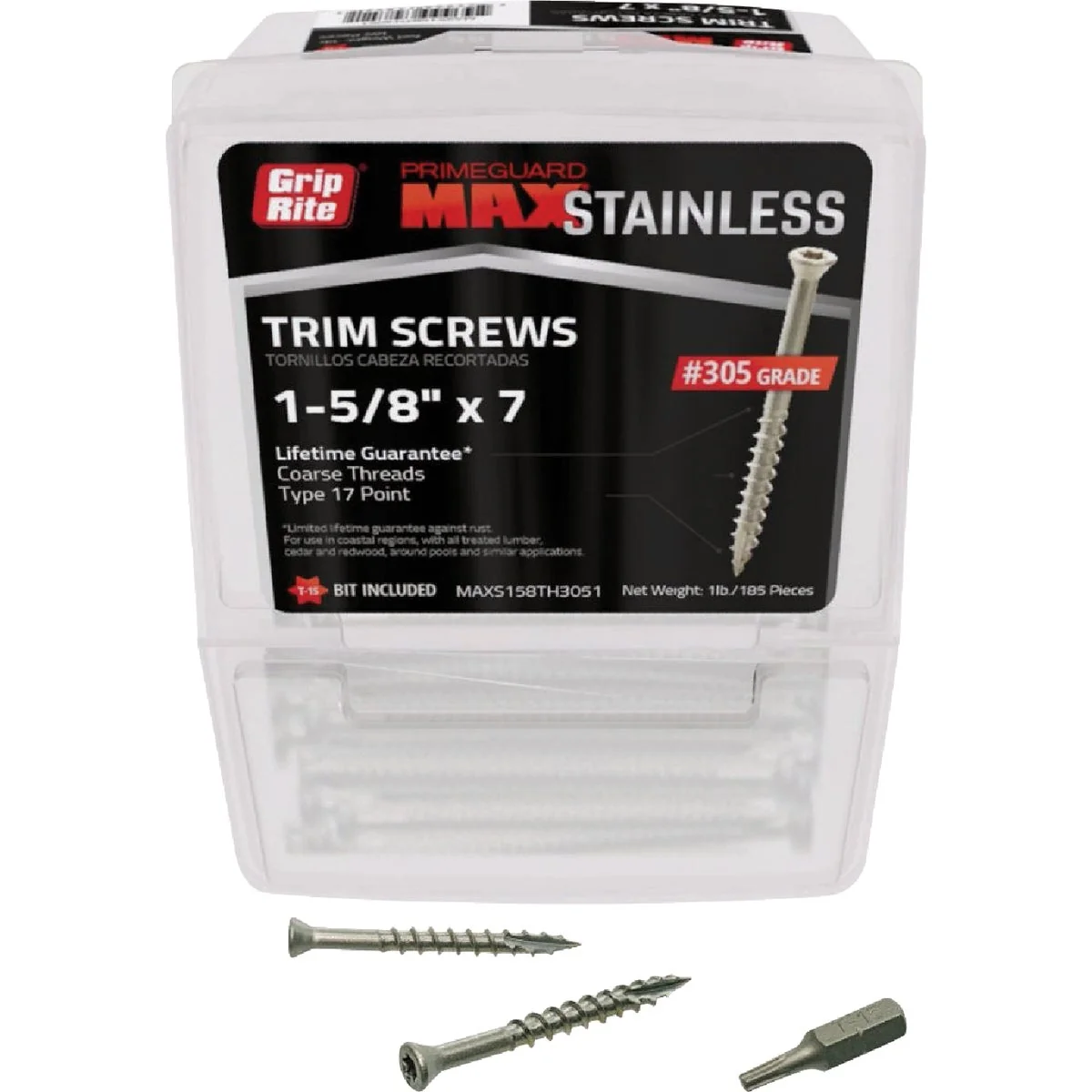 Dependable Grip-Rite Max 1-5 8 In. T17 ST15 305 Stainless Steel Trim Screw 1 Lb. Pure
