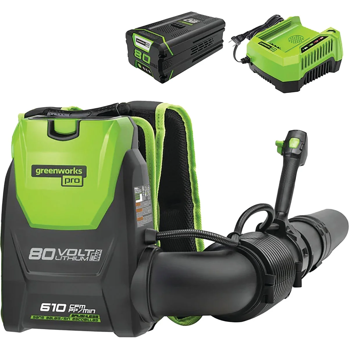 Expertly Made Greenworks 80V 610 CFM 180 MPH Cordless Single-Port Backpack Leaf Blower with 4.0 Ah Battery Charger Carefully Designed