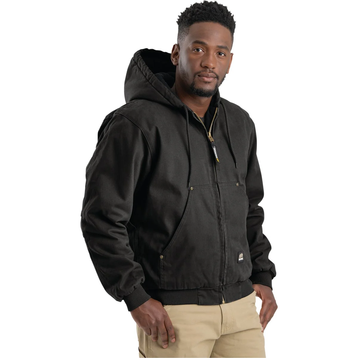 Original Berne Heartland Men’s Large Black Hooded Work Jacket Sophisticated