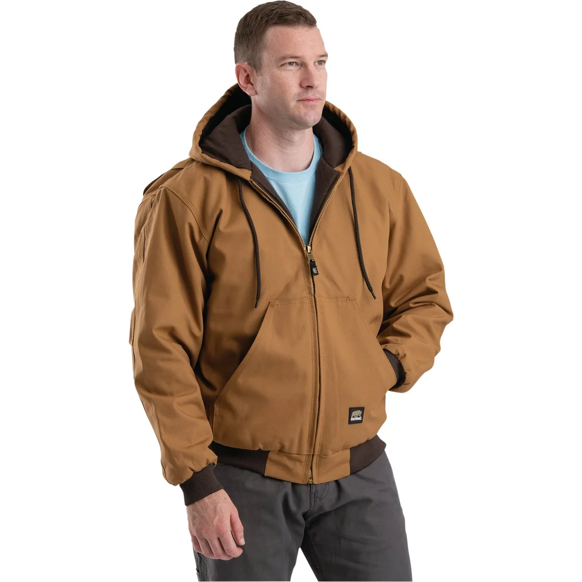 Authentic Berne Heritage Men’s Medium Brown Duck Hooded Jacket Top-Quality