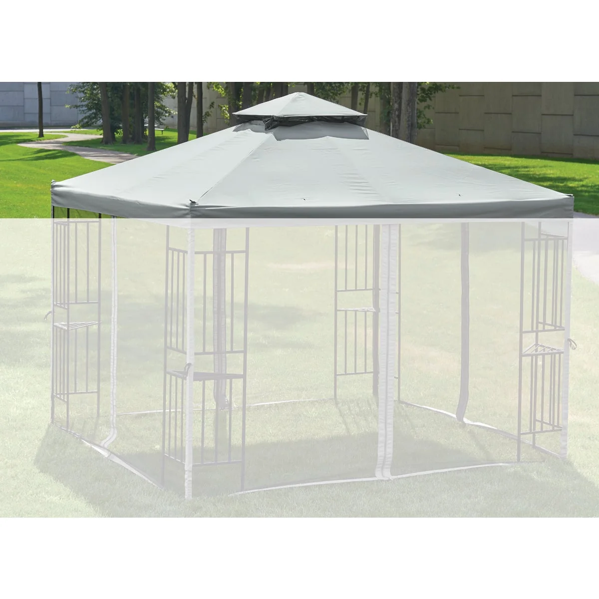 Solid Outdoor Expressions 13 Ft. x 13 Ft. Gray Polyester Gazebo Canopy Smooth