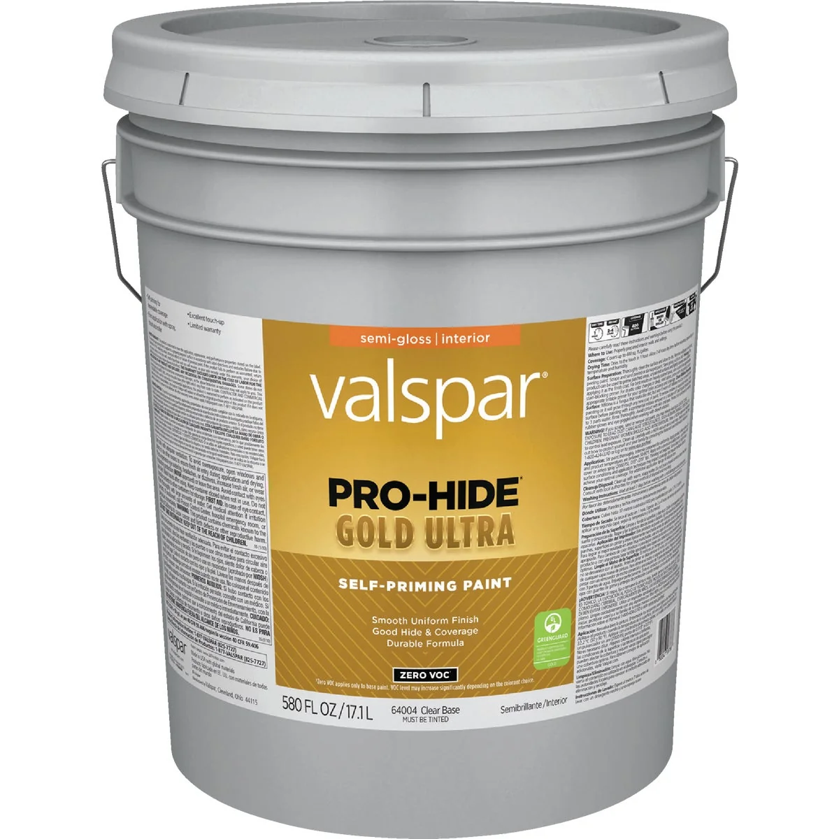 Durable Valspar Pro Hide Gold Ultra Zero VOC Interior Semi-Gloss Paint Clear Base 5 Gal. Premium