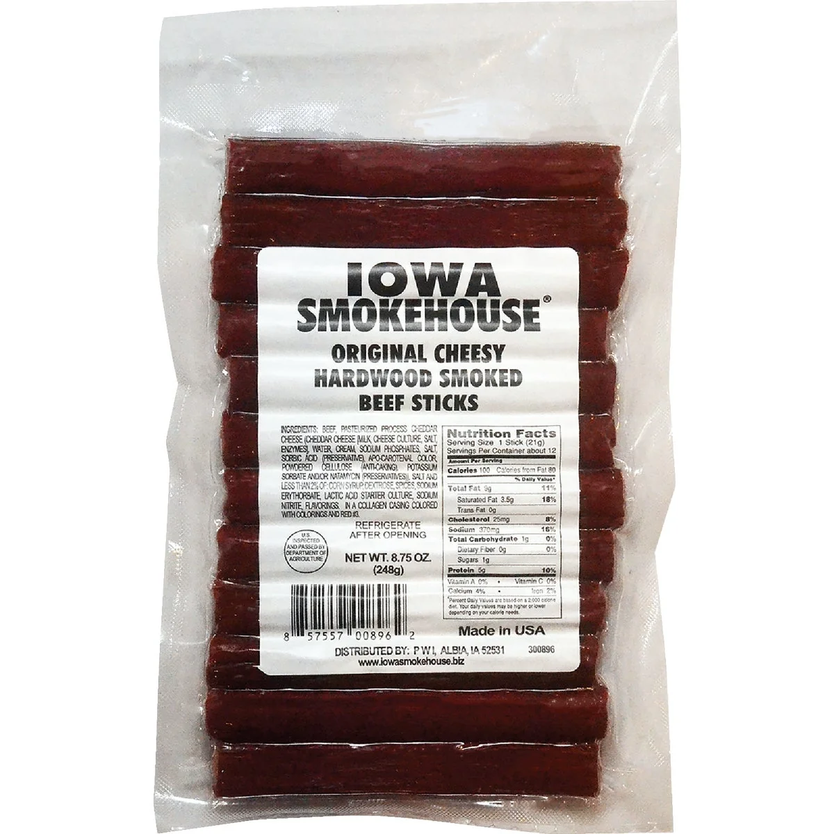 Eco-Friendly Iowa Smokehouse 8.75 Oz. Cheesy Hardwood Smoked Beef Sticks Optimized