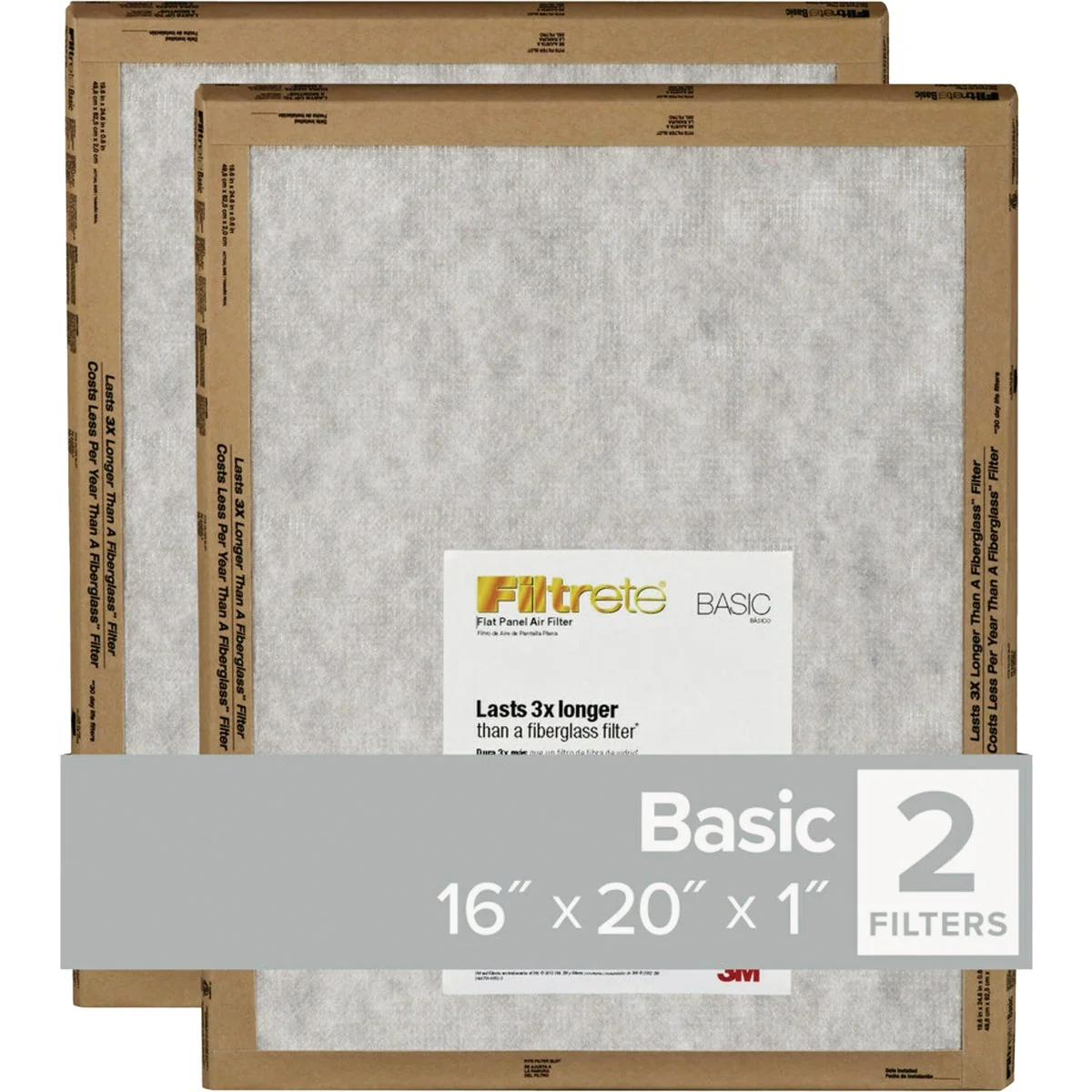 High-End Filtrete 16 In. x 20 In. x 1 In. Basic MPR Flat Panel Furnace Filter MERV 2 2-Pack Dependable