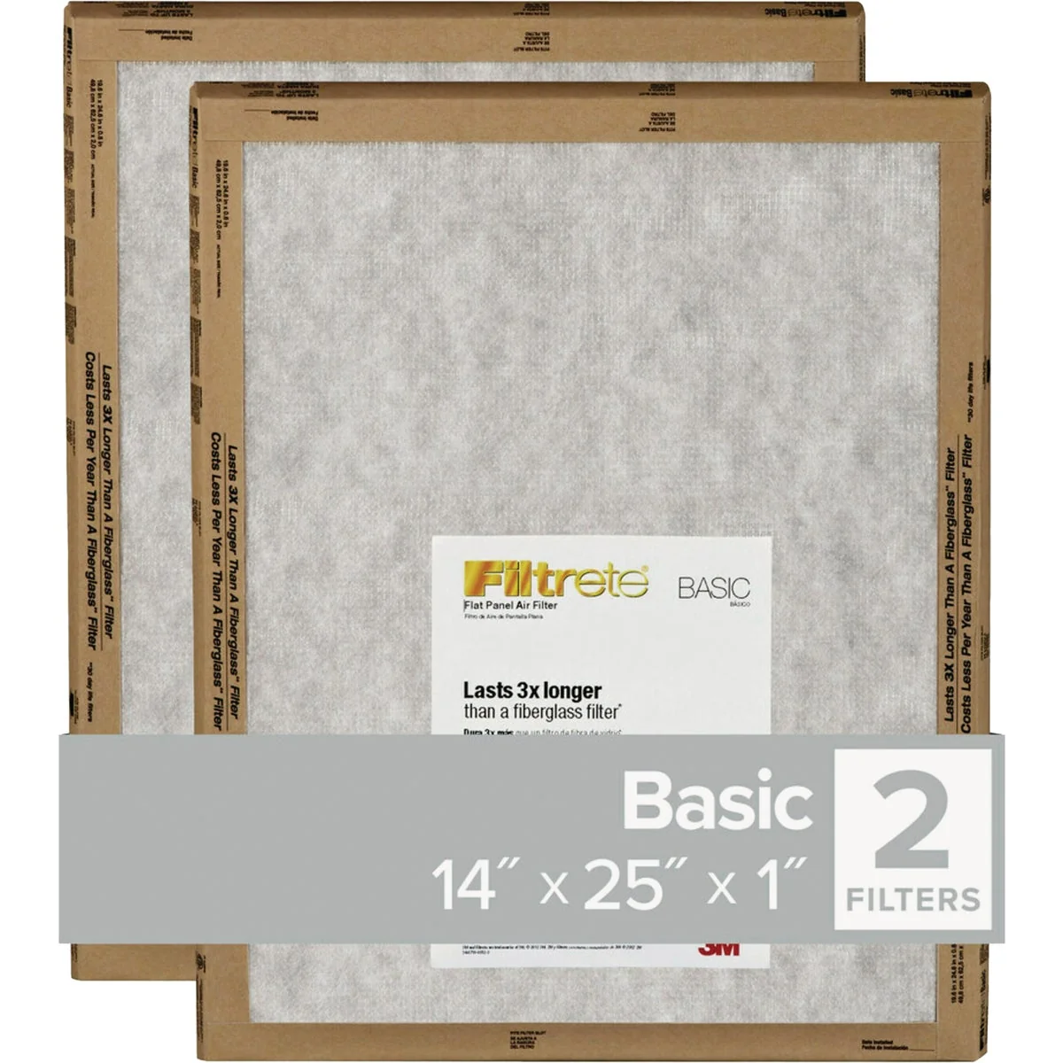 Reliable Filtrete 14 In. x 25 In. x 1 In. Basic MPR Flat Panel Furnace Filter MERV 2 2-Pack Eco-Friendly