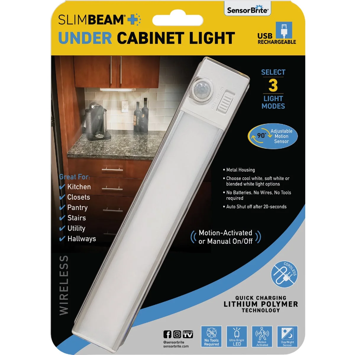 Functional SensorBrite SlimBeam Rechargeable LED Under Cabinet Light Refined