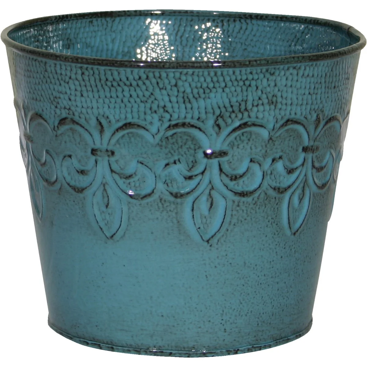 Detailed Robert Allen Fleur De Lis 8 In. Metal Surf Blue Planter Official