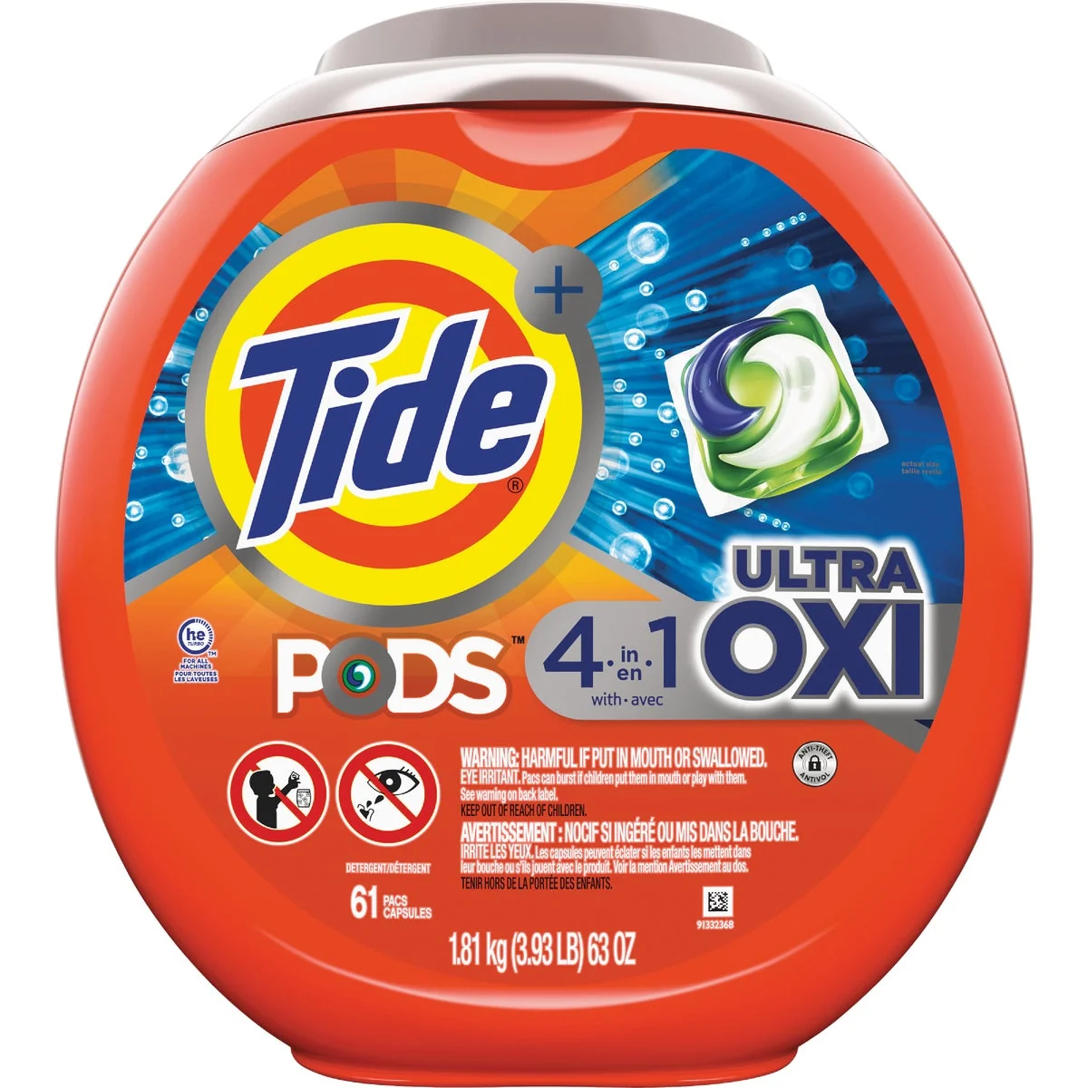 Enhanced Tide Pods 4-In-1 Ultra Oxy Liquid Laundry Detergent Soap Pacs 61-Count Selected