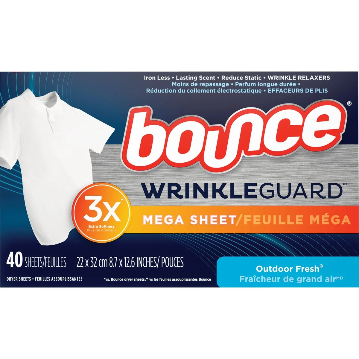 Eco-Friendly Bounce WrinkleGuard Mega Dryer Sheets 40-Count Safe