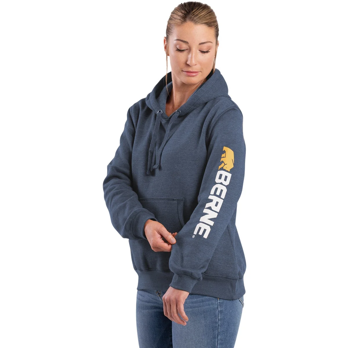 Efficient Berne 2XL Steel Blue Women’s Signature Sleeve Pullover Hooded Sweatshirt Comfortable