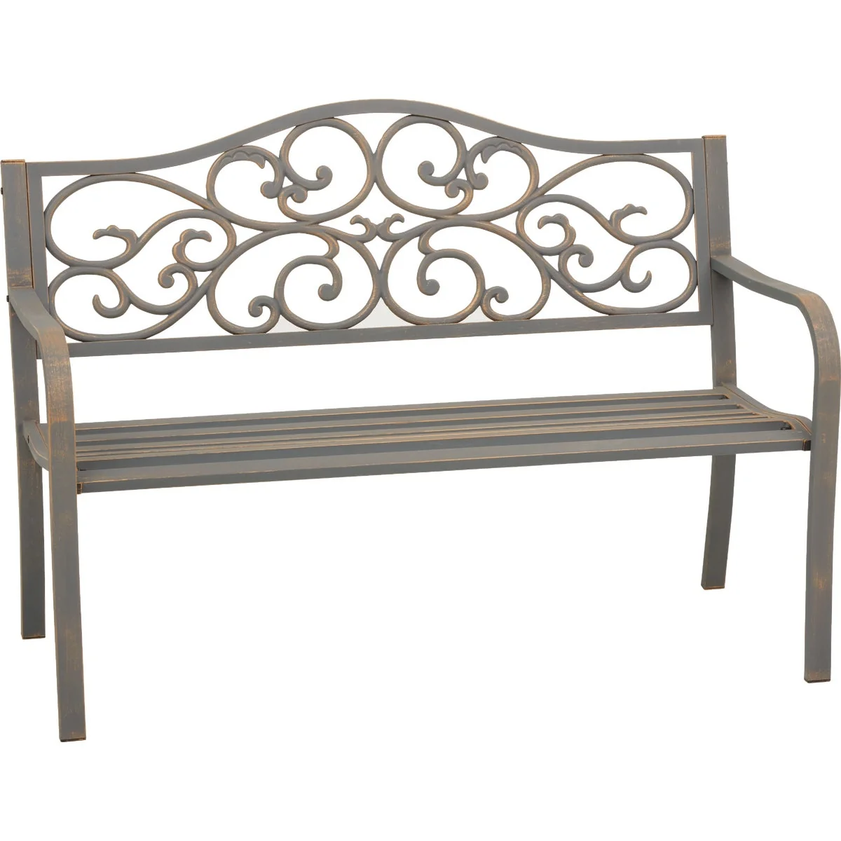 Specialty Outdoor Expressions 50 In. Gray Steel Bench with Scroll Design Solid
