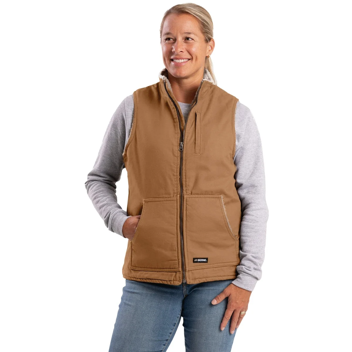 Trendy Berne Softstone Women’s Small Brown Duck Sherpa-Lined Vest High-Grade