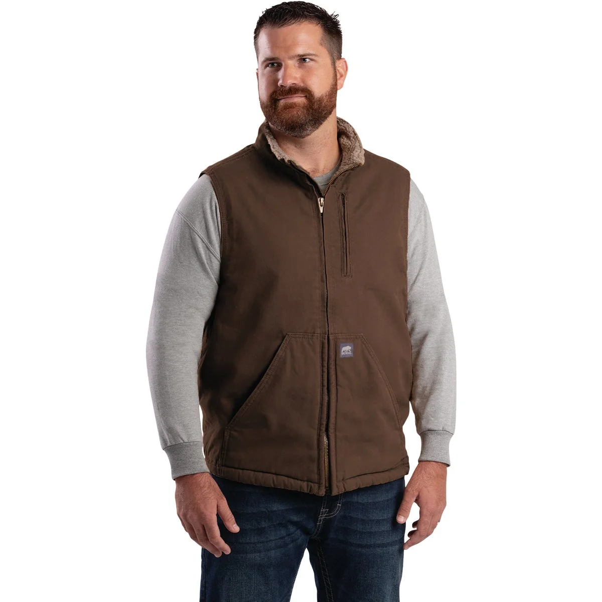 Safe Berne Heartland Men’s XL Bark Sherpa-Lined Washed Duck Vest Enhanced