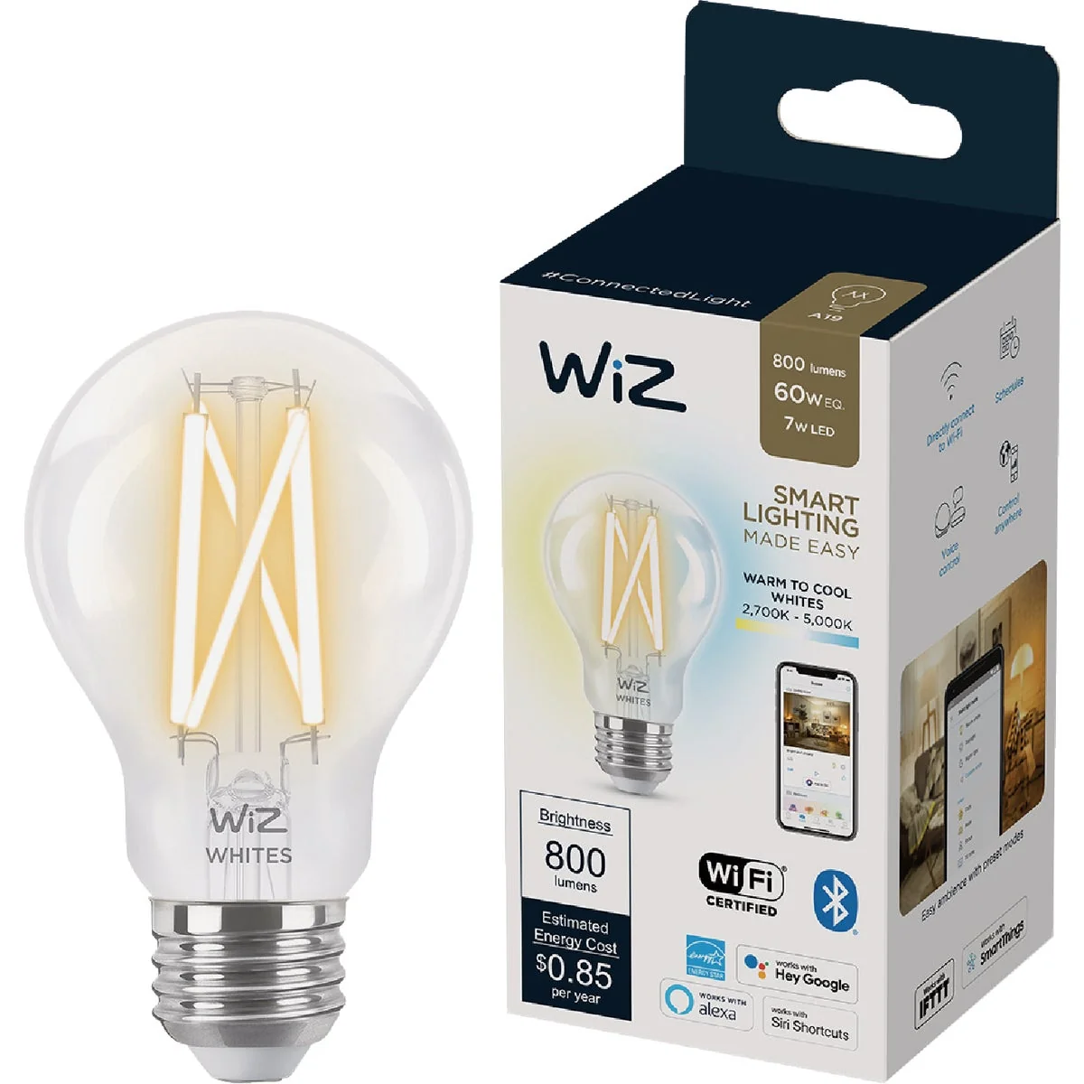 Specialty Wiz 60W Equivalent A19 Medium Smart Filament LED Light Bulb Relaxed