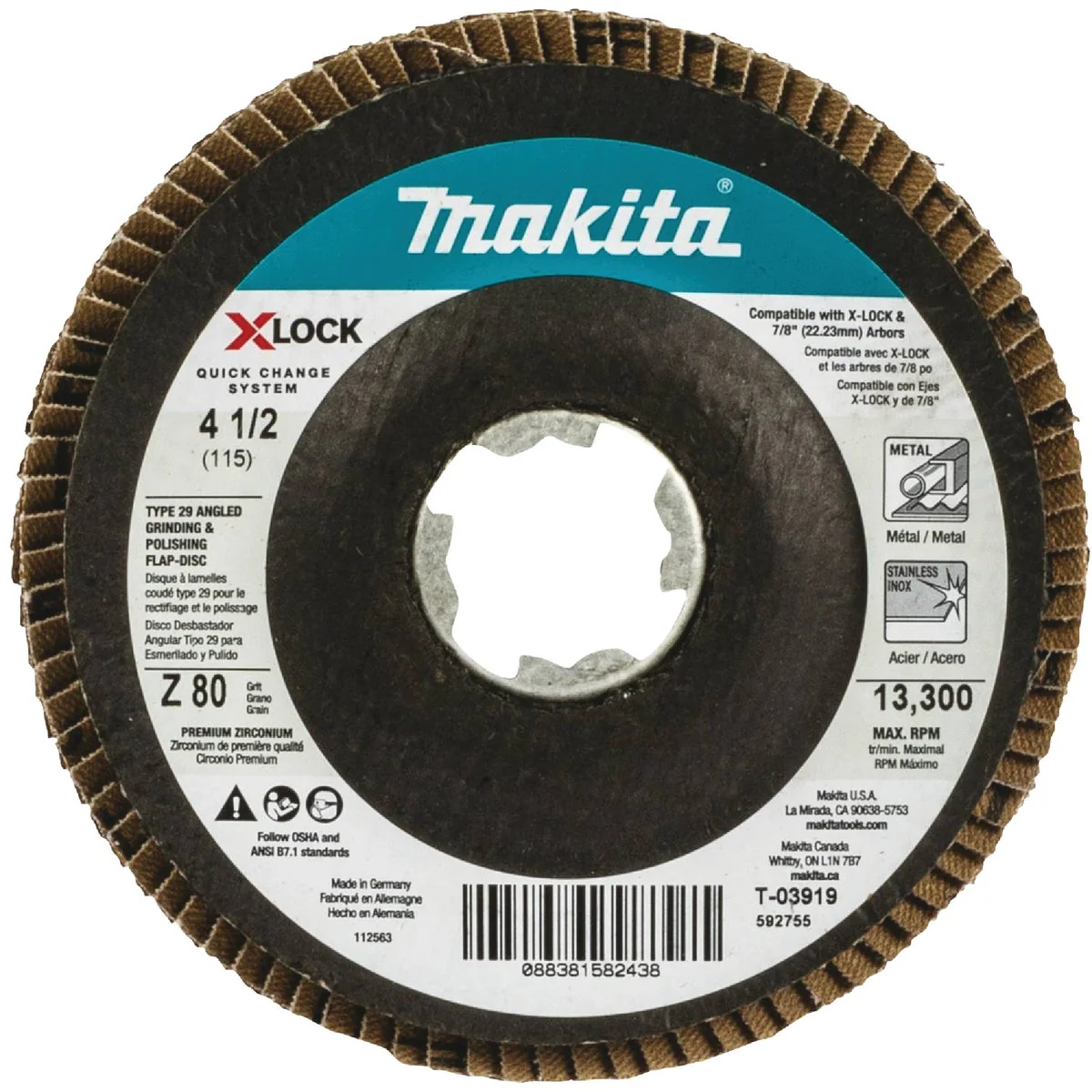 World-Class Makita X-LOCK 4-1 2 In. x 7 8 In. 80-Grit Type 29 Zirconia Angle Grinder Flap Disc Healthy
