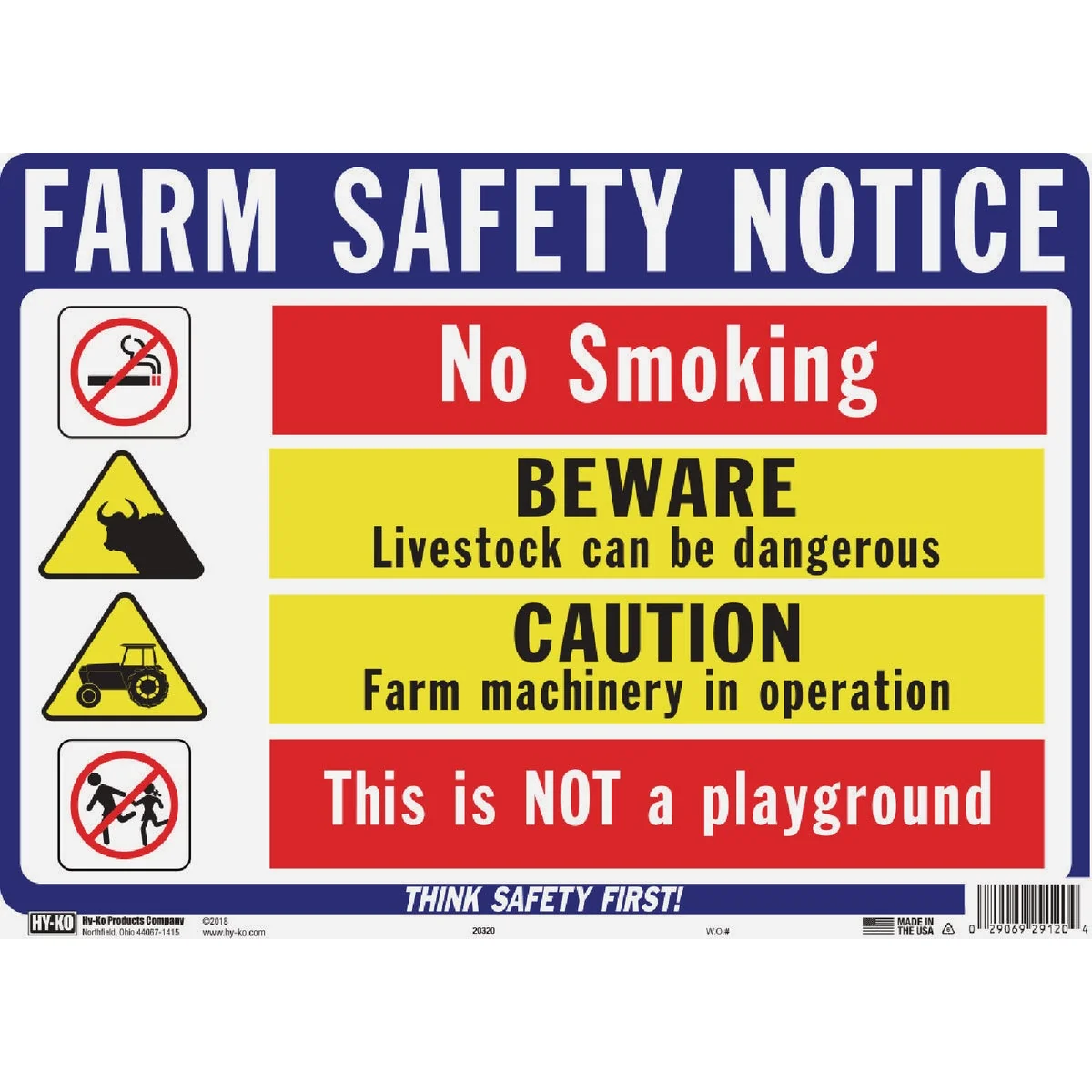 Functional Hy-Ko Farm Safety Notice Sign Fast