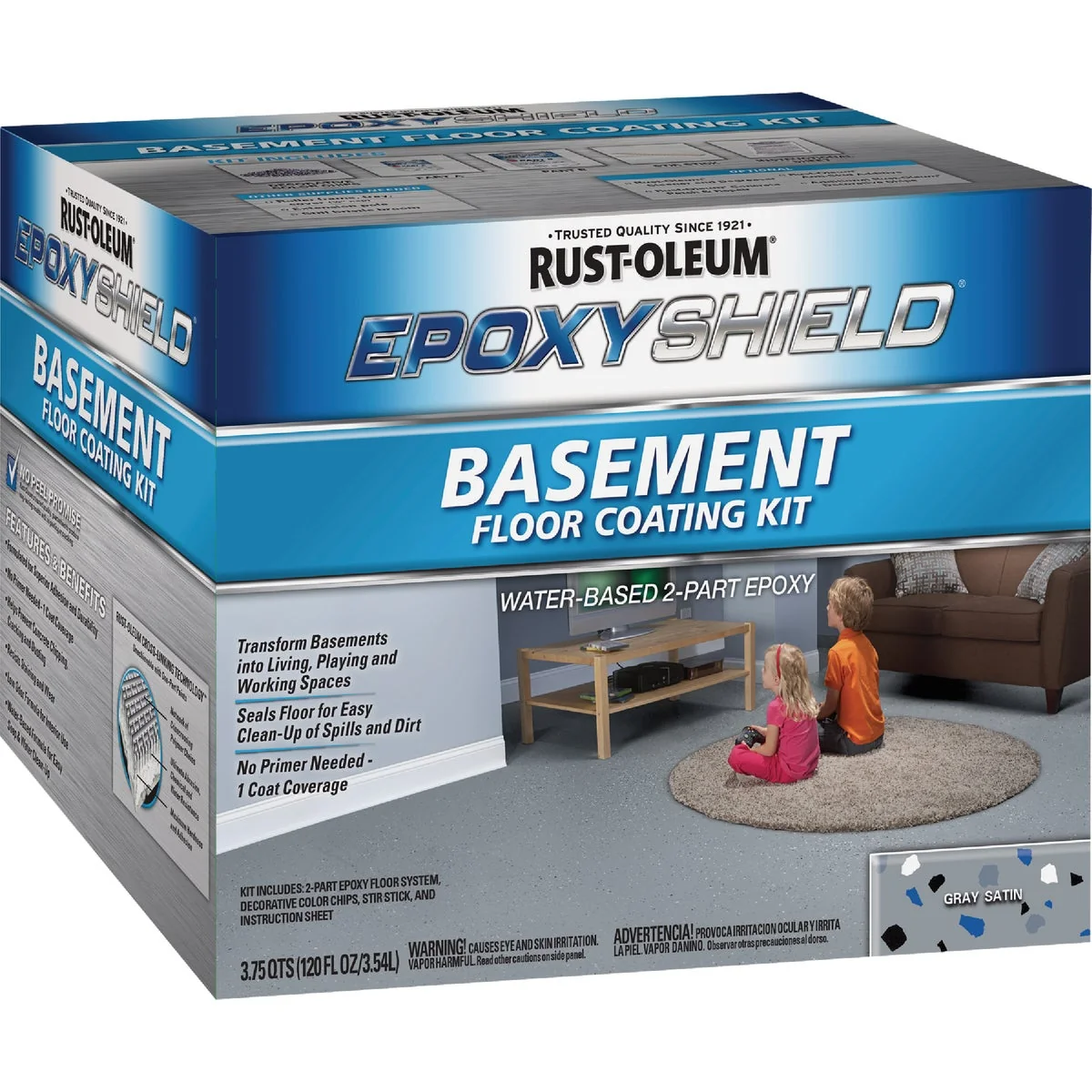 Clean Rust-Oleum Epoxyshield 120 Oz. Satin Gray Basement Floor Coating Kit High-End