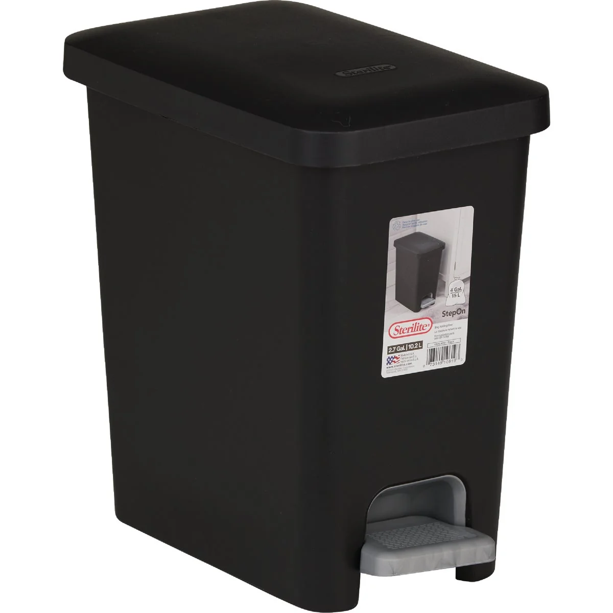 Trusted Sterilite 2.7 Gal. 10.2 L Black Rectangular Step-on Wastebasket Fashionable