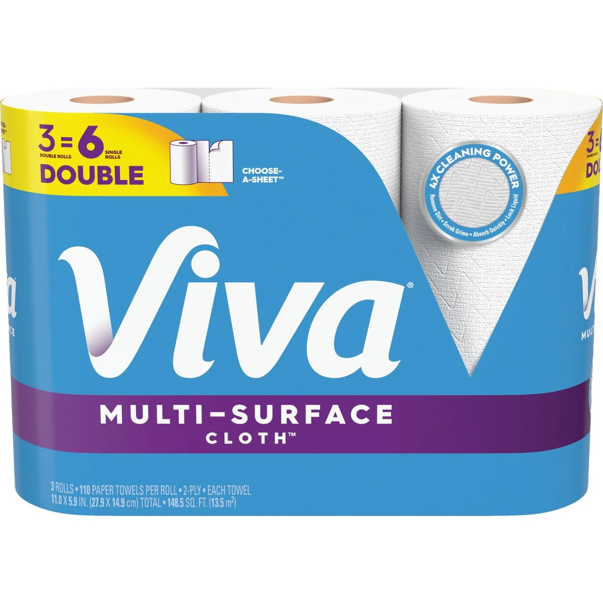 Pure Viva Multi-Surface Cloth Choose-A-Sheet Paper Towels 3 Double Rolls Expertly Made