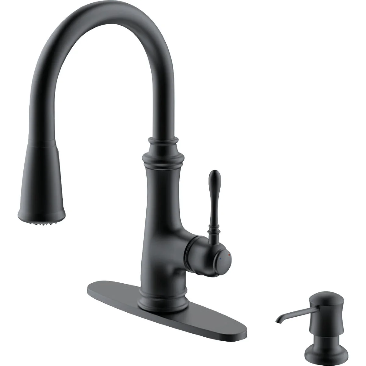 Optimized Compass Manufacturing 5165MB Brookfield Matte Black Single Handle Kitchen Faucet With Spray Functional