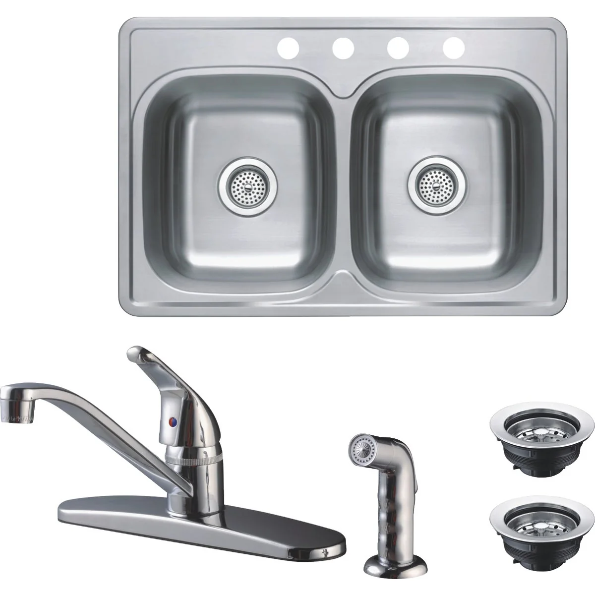 Outstanding CMI Double Bowl 33 In. x 22 In. x 6 In. Stainless Steel Kitchen Sink Kit with 1-Handle Faucet Next-Generation