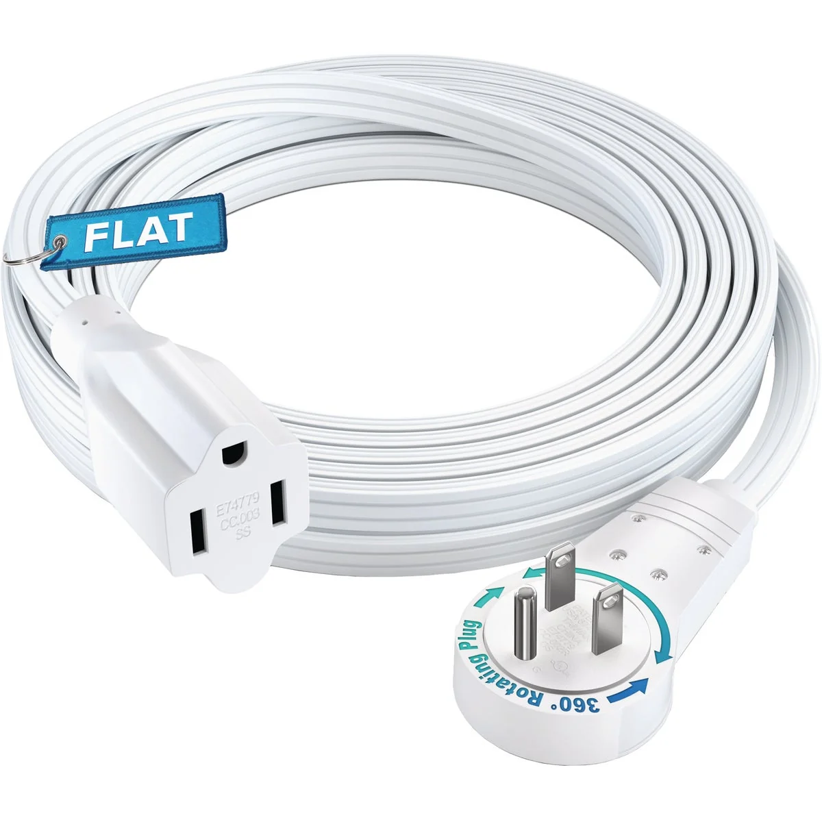 Genuine Maximm 10 Ft. 16 3 White 1-Outlet 360 Deg. Rotating Plug Flat Extension Cord Soft