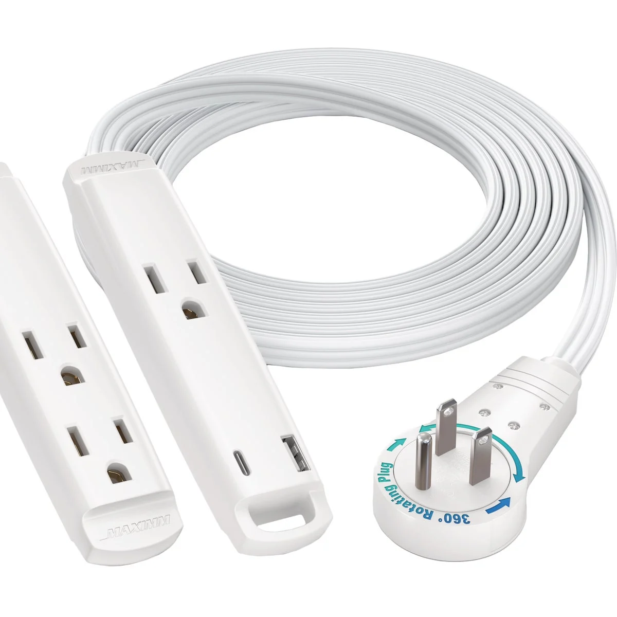 Specialty Maximm 6 Ft. 16 3 White 3-Outlet 360 Deg. Rotating Plug USB-C Extension Cord Authentic