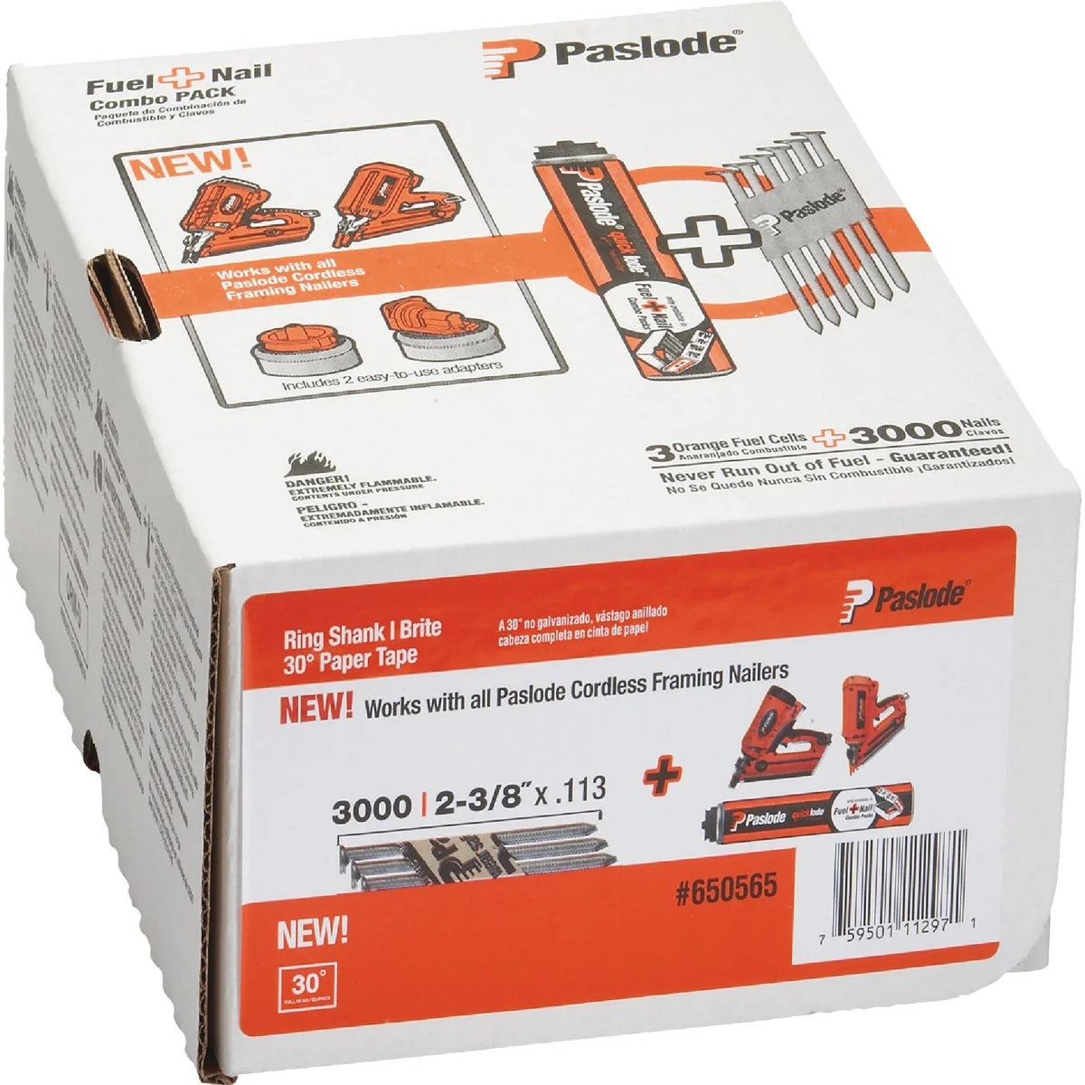 Specialty Paslode 2-3 8 In. x 0.113 In. 30 Degree Paper Tape Brite Ring Shank RounDrive Framing Nails with Framing Fuel 3000 Ct. Versatile