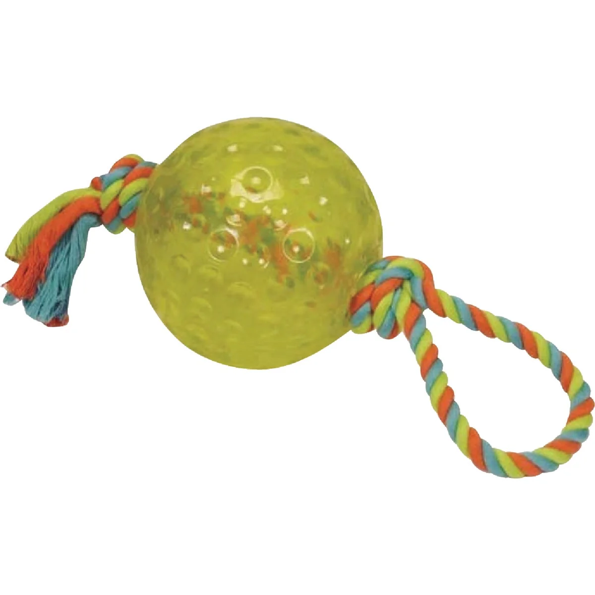 Durable Boss Pet Chomper 5in TPR Ball with Rope Tug Dog Toy Breathable