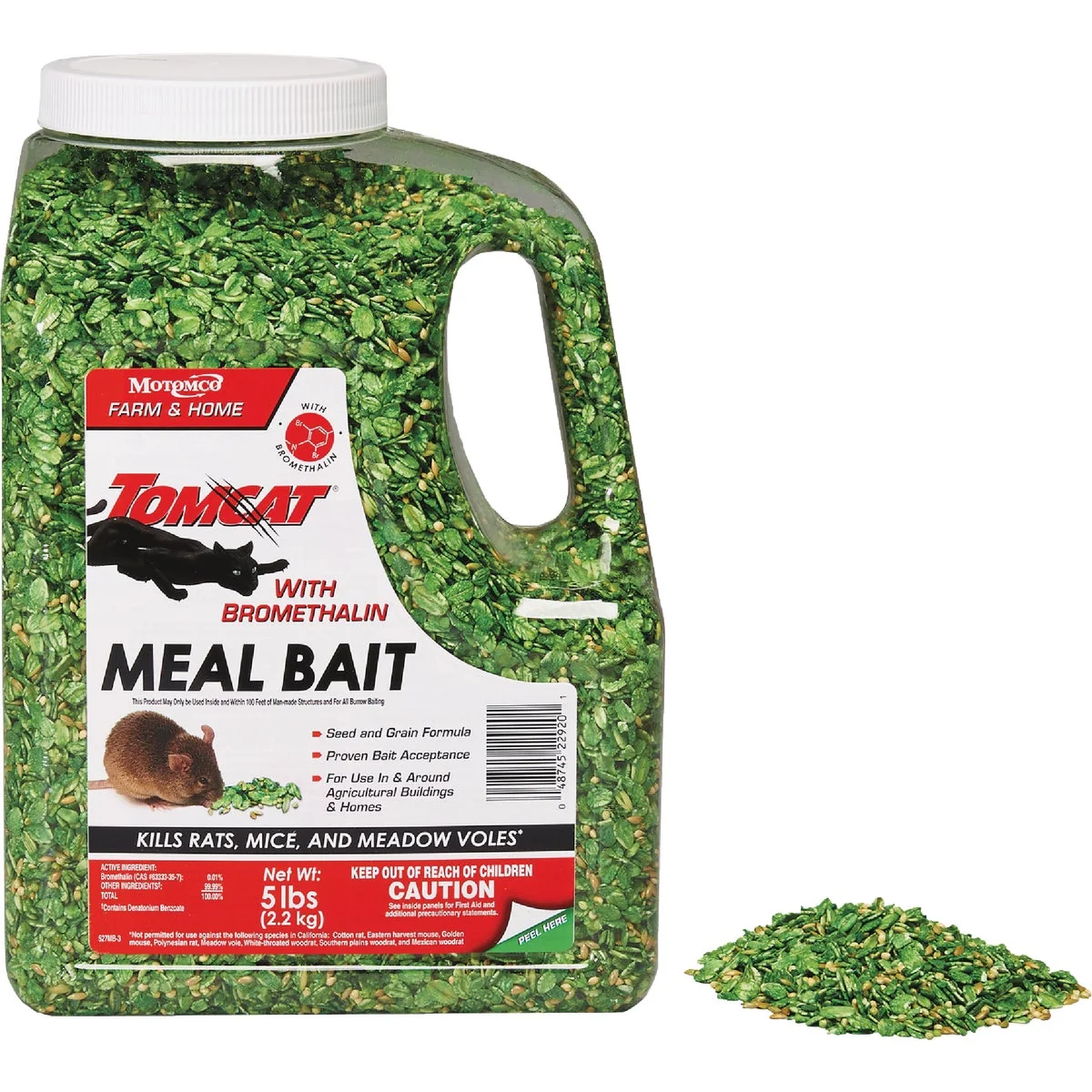 Powerful Tomcat with Bromethalin 5 Lb. Rats Mice Meadow Voles Meal Bait Green
