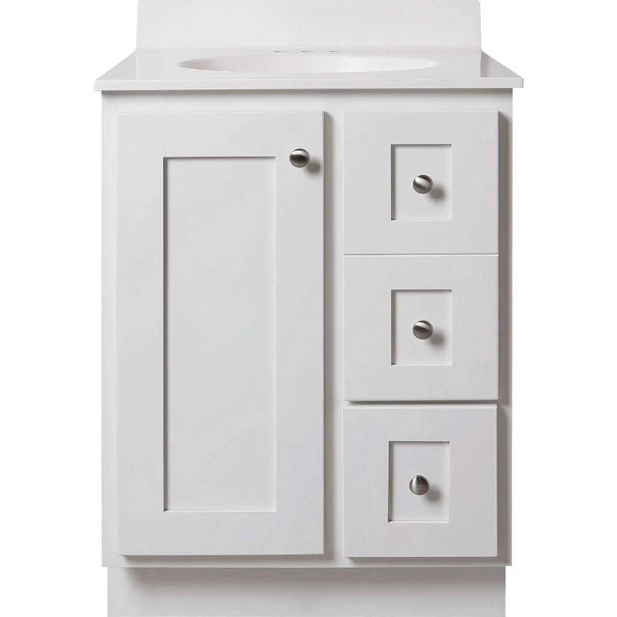 Fast Bertch Storage Solutions 24 In. W x 34-1 2 In. H x 21 In. Deep White Vanity Base without Top 1 Door 3 Drawer Dependable