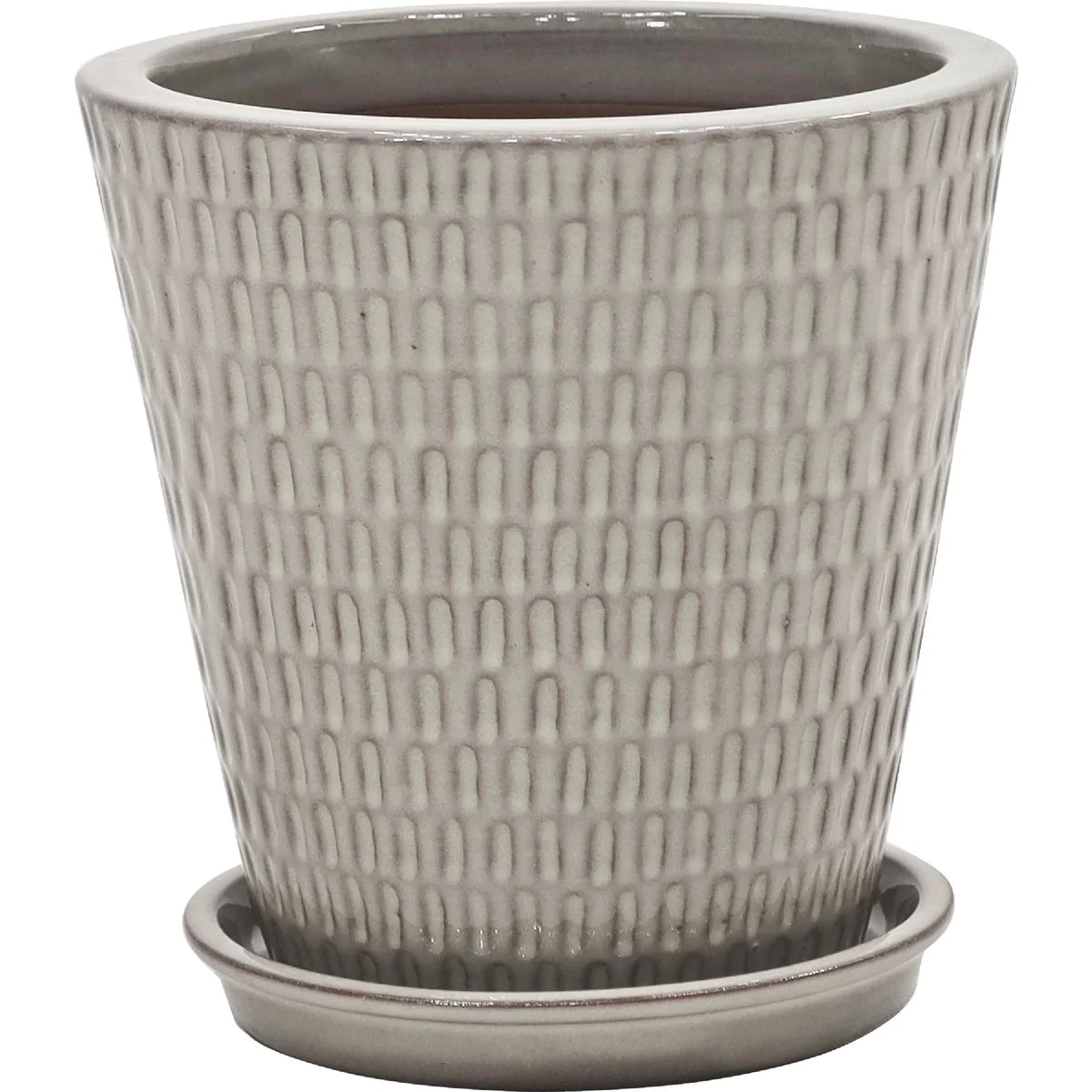 Prestigious Deroma Bois 7.9 In. Dia. Gray Ceramic High Gloss Planter Traditional