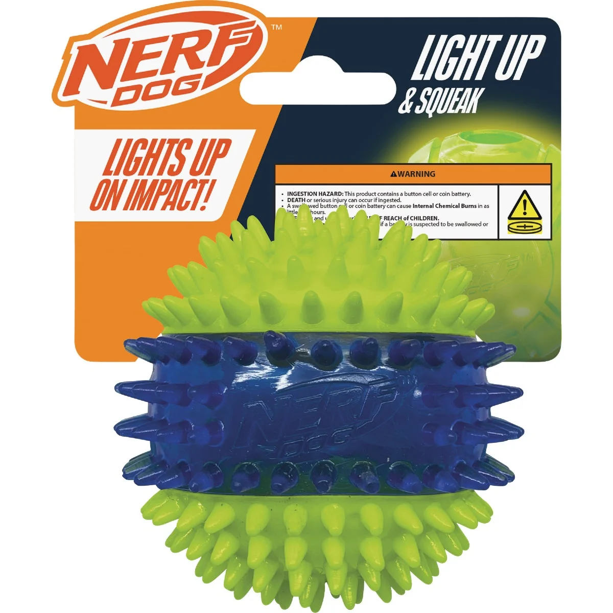 Breathable Nerf Dog 2.7 In. Translucent TPR 3-Part Spike LED Squeak Ball Smart